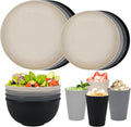 16pcs Wheat Straw Dinnerware Set for 4 People Camping Plates and Bowls Set | Unbreakable Dish Set Reusable Picnic Set, Plates, Cups, Bowls, Microwave and Dishwasher Safe