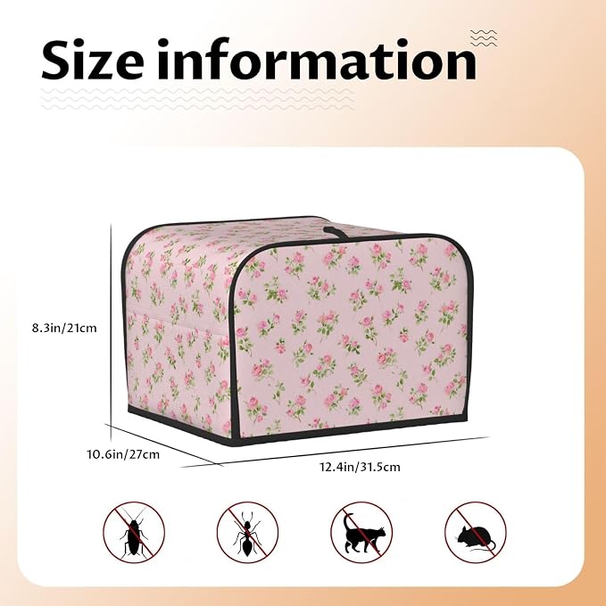 4 Slice Toaster Cover Watercolor Rose Pink Dust Proof Washable Kitchen Appliance Cover with Pocket, Oxford Fabric Countertop Toaster Protector for Standard Toasters Small Appliances