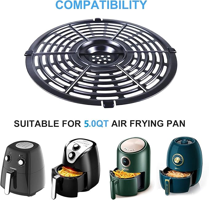 Air Fryer Grill Pan for Power XL 5QT Air fryer, 8.7'' 5QT Round Non-Stick Replacement Tray Rack Parts Accessories Crisper Plate Grill Plate, Dishwasher Safe