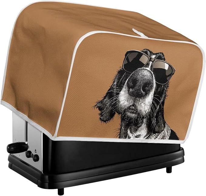 2 Slice Toaster Cover English Cocker Spaniel Print Bread Maker Machine Covers for Anti-dust and Fingerprint Washable Microwave Oven Cover, Brown and Black