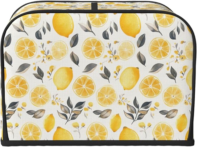 4 Slice Toaster Cover Lemon Watercolor Fruit Dust Proof Washable Kitchen Appliance Cover with Pocket, Oxford Fabric Countertop Toaster Protector for Standard Toasters Small Appliances