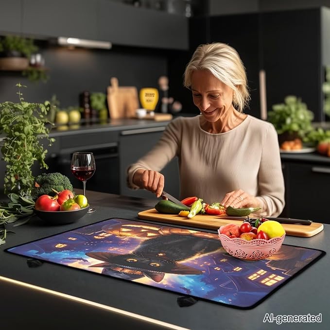 Cat Pumpkin Stove Top Covers for Electric Stove Heat Resistant Stove Mat with Anti-Slip Rubber Base Folding Dish Drying Mat for Kitchen Easy to Clean Halloween Decor for Kitchen
