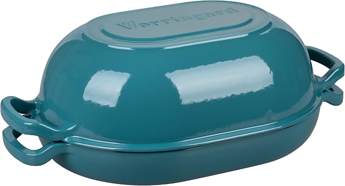 VORRINGARD Enameled Cast Iron Sourdough Bread Oven, Dutch Oven, Loaf Cast Iron Bread Pan for Homemade Bread Baking, Meatloaf Pan with Lid, 7QT, Bluegreen