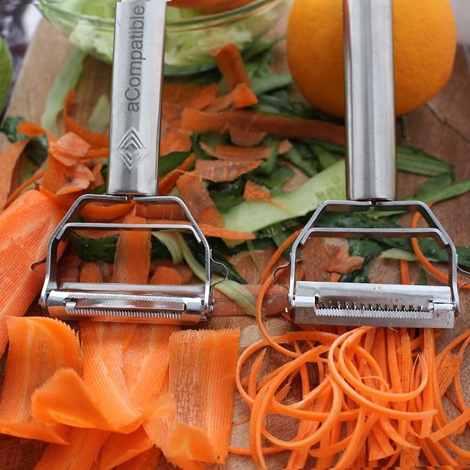 Vegetable Peeler,Potato Peeler,Carrot and Fruit Peeler,Ultra Sharp Dual Julienne Peeler Grater,Stainless Steel Dual Apple Peelers for Kitchen