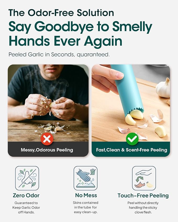 3-Pack Silicone Garlic Peeler Tube - Roller Garlic Stripper | Quick Skin Removal: Easily peels garlic cloves in seconds without leaving any garlic odor on your hands.