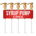5 Pack Syrup Pumps, 9.25" Closed/11.54" Open, Fits 25.4 oz (Gold) | Pumps for Syrup Bottles; 0.3oz per Press; Lockable, Adjustable Long Tube; for Liquids, Pastes, and Sauces; for Coffee Bar