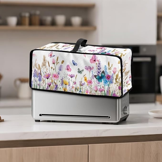 ZDCUSTOM Toaster Cover 2 Slice Slim Toaster Dust Cover Dustproof Kitchen Appliance Easy to Fold Dust Protection Bread Machine Cover for Long Slot Toasters Appliance Butterfly