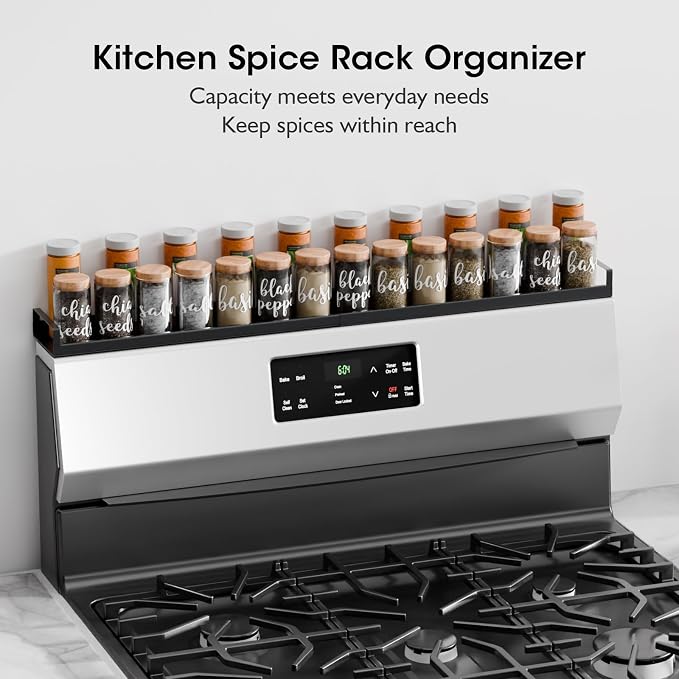 Bumusty 30" Adjustable Magnetic Stove Top Shelf, Matte Black | Expandable Spice Rack with Strong Magnetic Hold for Seasoning Storage and Kitchen Counter Organization