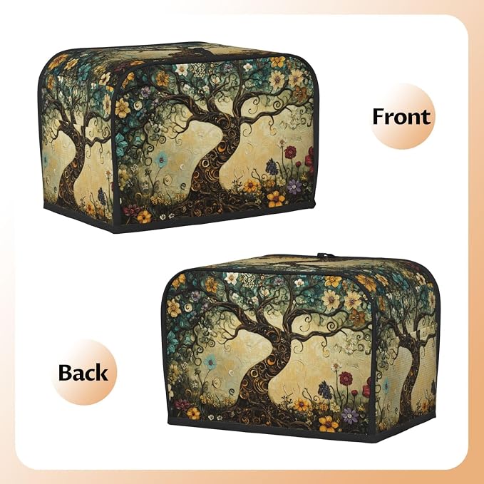 2 Slice Toaster Cover Whimsical Tree Flower Dust Proof Washable Kitchen Appliance Cover with Pocket, Oxford Fabric Countertop Toaster Protector for Standard Toasters Small Appliances