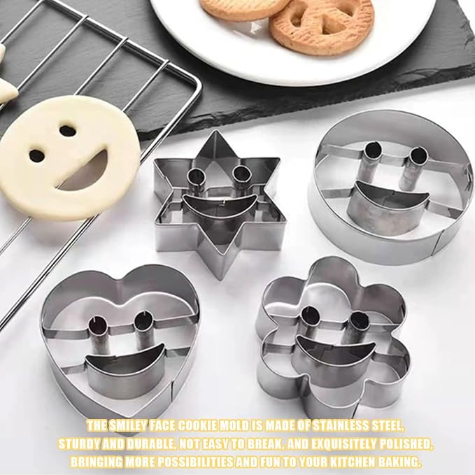 Stainless Steel Cookie Cutter Set, 4PCS Sandwiches Cutters Biscuit Molds for Baking,Geometric Frame Cookie Cutters Pastry Molds Perfect for Holiday Baking (Star Heart Flower Circle)