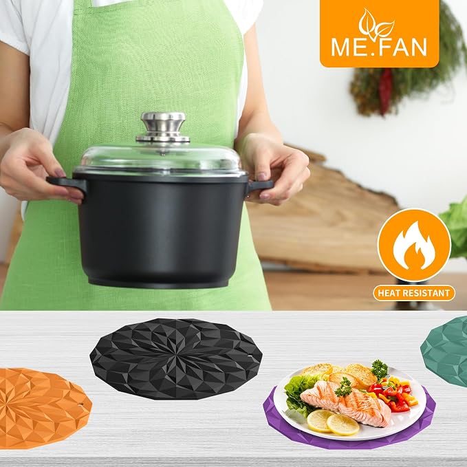 ME.FAN Silicone Trivet Mats - 4 Pack Pot Holders - 7.4'' Thickened Hot Pads for Hot pots, Pans and Dishes, Heat Resistant Silicone Trivet for Table and Counter Top Red