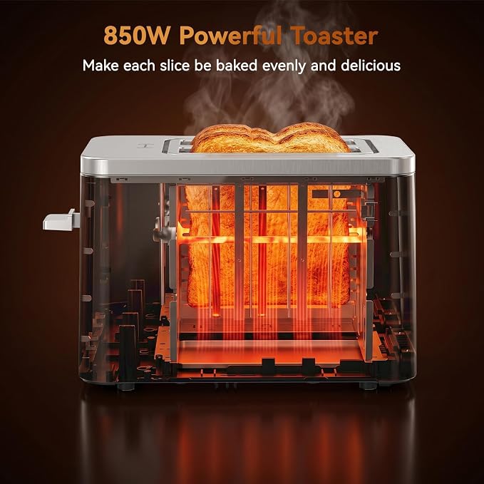 Mecity 2 Slice Toaster Smart Touchscreen, Stainless Steel Wide Slot Toasters Defrost, Reheat, Memory Function, Auto Shutoff, Digital Electric Bread Toaster for Bagel Muffin Waffle, 120V