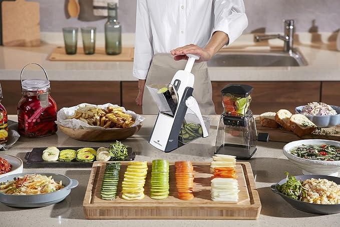 ONCE FOR ALL Safe Mandoline Slicer Kitchen, All in 1 Vegetable Slicer, Gray | Adjustable Thickness, Potato Slicer Veggie Chopper, Strips Julienne Dicer, French Fry Cutter, Dishwasher Safe, Kitchen Gift