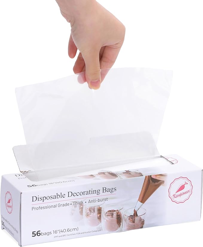Piping Bag - Disposable Cake Decorating Bag | Pastry Bag 56 Count, 16 inch, Clear, Tipless Icing Bags, Cream Frosting and Cookie Decoration (Packaging May Vary)