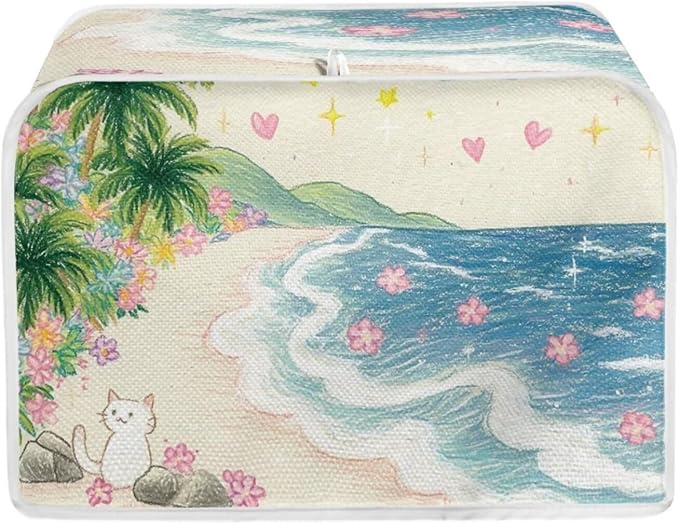 Cat Beach Print Toaster Cover 2 Slice Floral Printed Bread Maker Cover Palm Tree Print Toaster Oven Covers for Kitchen Counter