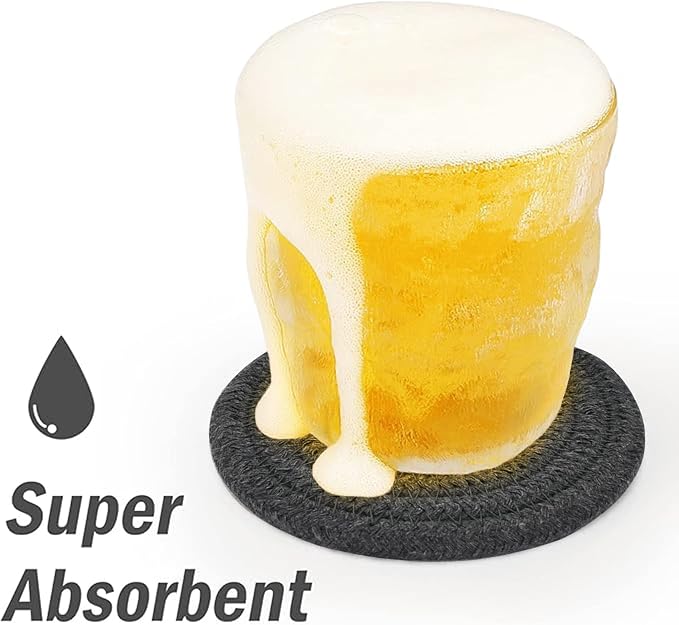 ABenkle Drink Coasters with Holder Set of 10, Cotton Woven Absorbent Coasters for Drinks, Minimalist Home Decor Coaster Set for Wooden Tabletop Protection Table, 4.3 inches