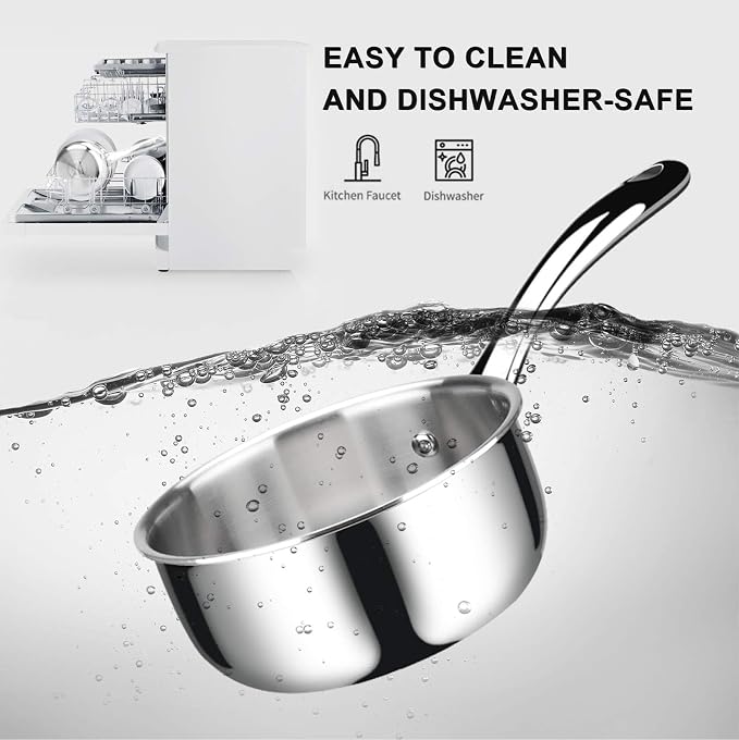 Duxtop Whole-Clad Tri-Ply Stainless Steel Saucepan with Lid, 1.6 Quart, Kitchen Induction Cookware
