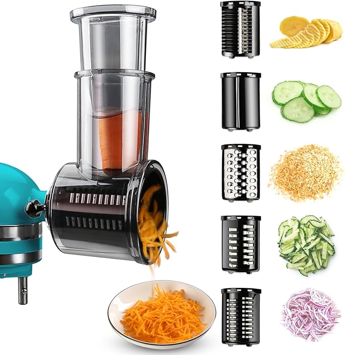 Stainless Steel Slicer Shredder Attachments for KitchenAid Mixers | Vegetable Shredder, Cheese Grater, Salad Maker, Food Slicers Chopper Grinding Powder Accessories, Detachable 5 Blades