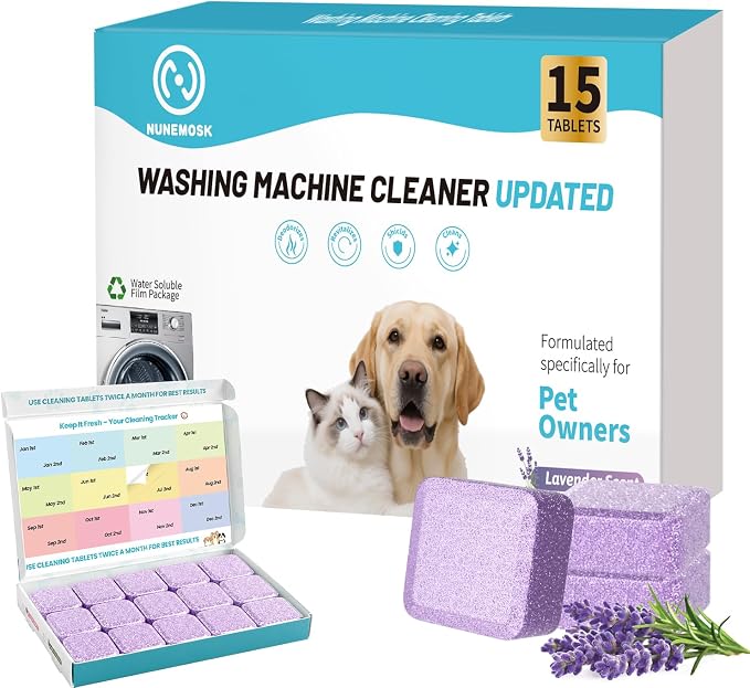 Washing Machine Cleaner,Formulated for Pet Owners,Purple 15 Pack | 1+Year Supply,Compatible with HE, Top & Front Load Washer,Septic Safe,Fresh Scent,Removes Residue,Remove Stubborn Pet Hair