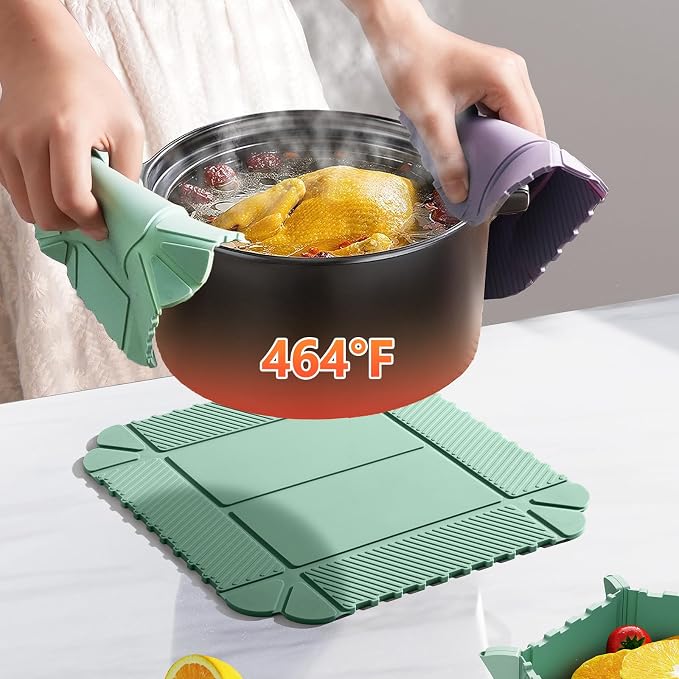 Magnetic Silicone Trivet Mat - Heat Resistant Hot Pad for Hot Dishes, Pots & Pans, Non-Slip Table & Countertop Protector (Green)