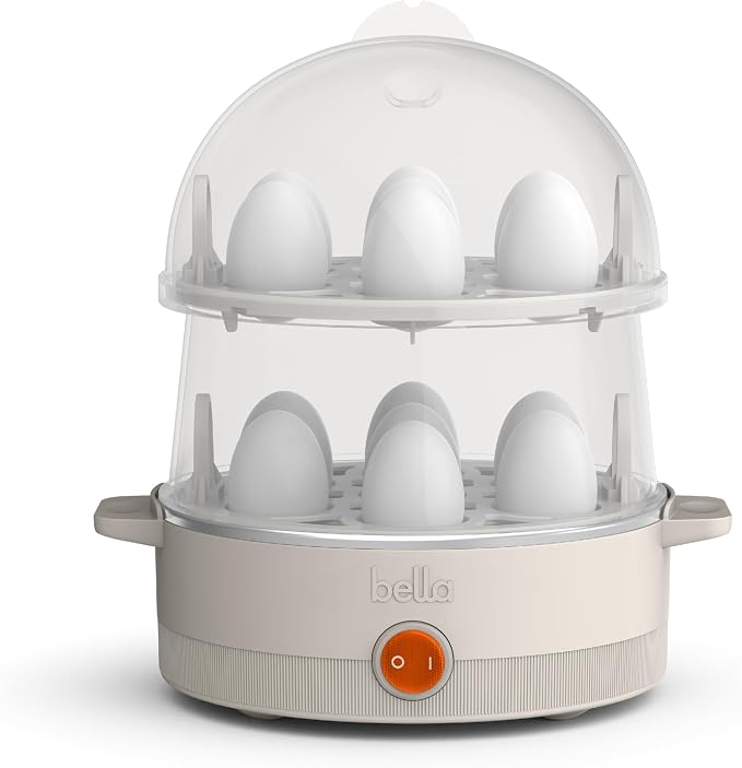 bella 14-Egg Capacity Cooker & Steamer, Double Stack, 360 Watt, Oatmilk