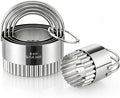 Biscuit Cutter Set with Handle, 5pcs Fluted Cookie Cutters | Pastry, Cakes, Donut Baking Tool, Stainless Steel, Dishwasher Safe, In/cm Markings, Ergonomic Arched Grip