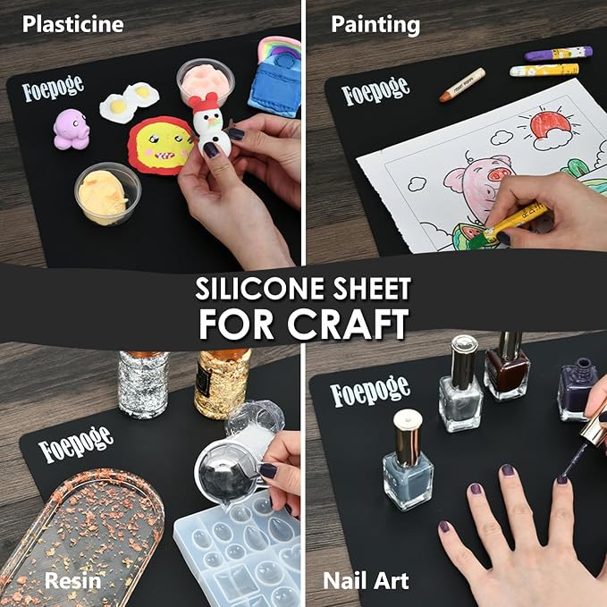 Extra Large Silicone Mat for Resin 36.2" x 24" 2MM Thick Silicone Craft Mat | for Table, Multifunction Silicon Matt for Kitchen Countertop Protector Heat Resistant Placemat by Foepoge(Black)