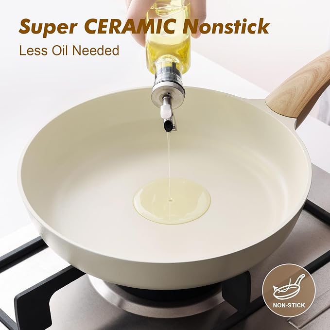 SENSARTE 11inch Ceramic Nonstick Frying Pan Skillet with Lid, White | Non Stick Omelet Pans, Non-toxic Healthy Kitchen Cooking Chefs Pan, PFOA/PFAS/PTFE Free, Induction Compatible