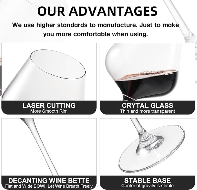 coccot Red Wine Glasses Set of 4, Hand Blown Italian Style Crystal Burgundy Wine Glasses, Lead-Free Premium Clear Glass [23 oz/650ml，4 Pack ]