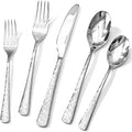 Silverware Set for 4, 20 Piece Flatware Set, 18/10 Stainless Steel | Hammered Mirror Polished Ripple Handles, Dishwasher Safe, Rust Resistant, for Home Kitchen, Wedding, Party, Housewarming Gift