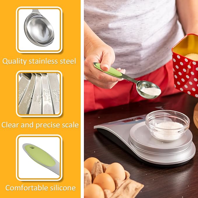 2PCS 1Tbsp(15ml, 1/2oz) Measuring Spoon, Stainless Steel Measure Scoop | Silicone Grip, Accurate, BPA-Free, Dishwasher Safe, Engraved Marking, Kitchen Essential
