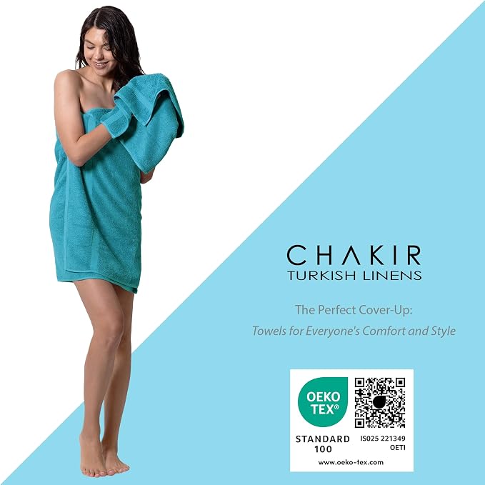 Chakir Turkish Linens Set of 8 Towel Set, 100% Cotton Luxury Turkish Towels for Bathroom, Soft Absorbent Bath Towel Set with 2 Bath Towels 2 Hand Towels 4 Washcloths, Aqua