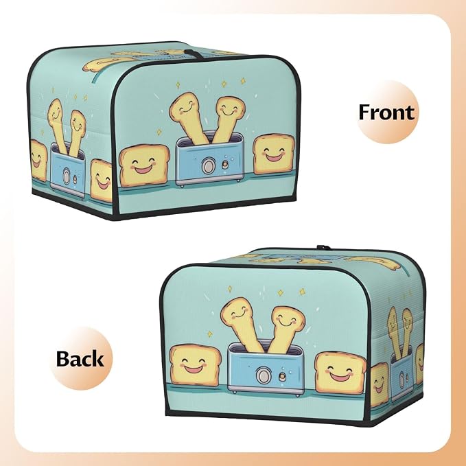 Toaster Cover 4 Slice with Cartoon Toast Pattern Dustproof Bread Maker Cover Fingerprint Bakeware Protection Wide Slot Toaster Bag Reusable Kitchen Small Appliance Cover