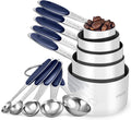 U-Taste Measuring Cups Spoons Set, 18/8 Stainless Steel, 10Pc/Midnight Blue | Upgraded Thickened Handle, Reinforced Welded Joints, Nested Stackable Design, Metal Measure Set for Kitchen Baking Cooking
