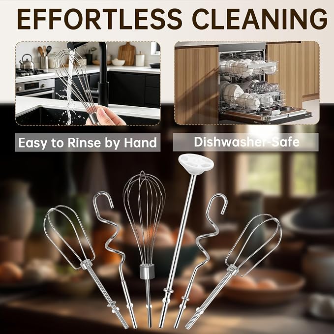 Hand Mixer Beaters Attachments Replacement for KitchenAid KHM Series | Stainless Steel Turbo Beater, Pro Whisk, Dough Hooks & Blending Rod Parts for KHM512 KHM926 KHM7210 KHM6118 (Style C, 6 Pack)