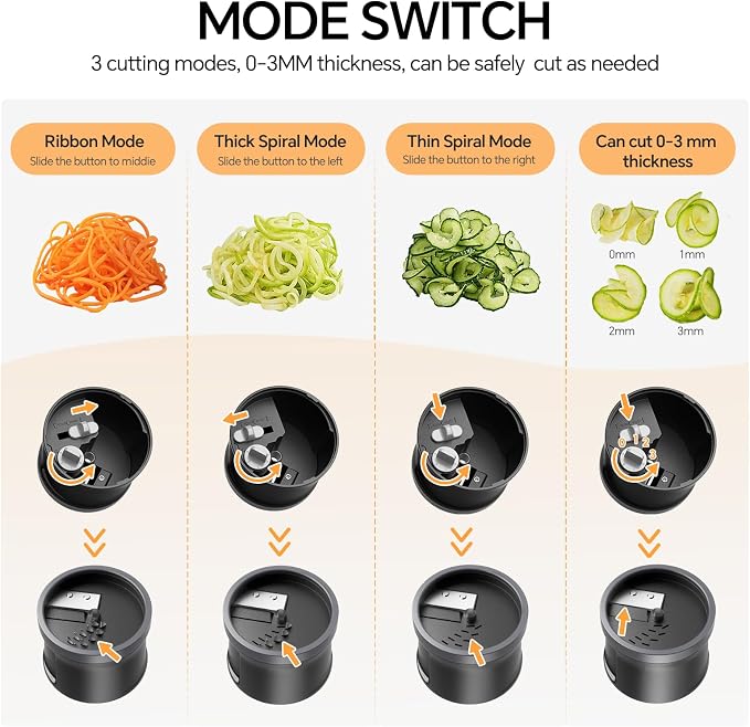 5 in 1 Safe Vegetable Mandoline Slicer for Kitchen, Adjustable Thickness | Zucchini Spiralizer Veggie Noodle Maker for Cucumber/Zoodle/Salad/Spaghetti/Pasta with Food Container, Cleaning Brush, Black