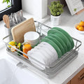 Kitsure Dish Drying Rack for Kitchen Counter, 12''W x 15.5''L, Silver | Stainless Steel Sink Organization, Cutlery Holder, Home and Appartment Decor