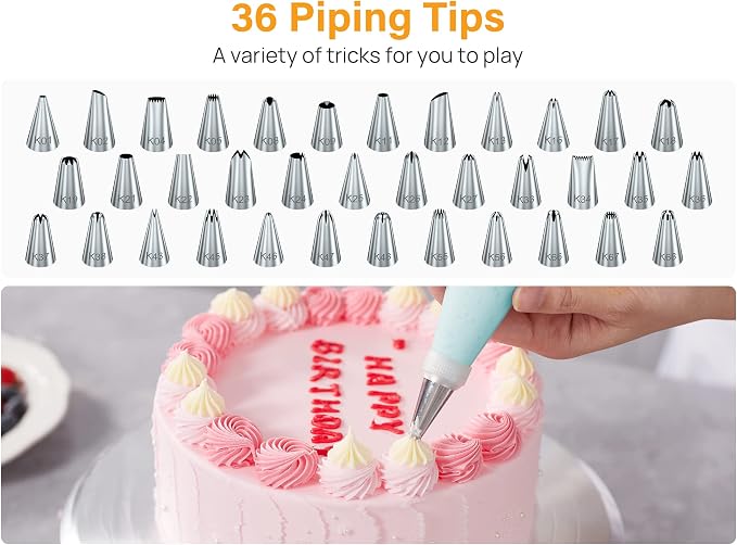 Kootek 42pcs Piping Bags and Tips Set, Cake Decorating Supplies Kits for Baking with 36 Numbered Frosting Icing Tips, 2 Reusable Pastry Bags, Easy Carry Storage Box and Other Baking Tools (Pack of 2)