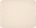 Silicone Dish Drying Mat, Non-Slip Easy Clean Sink Mat, Beige, 24" x 18" | Quick-Dry Ridges, Large Heat-resistant Dish Drainer Mat for Kitchen Counter, Hangable & Roll-Up for Storage, Dishwasher Safe
