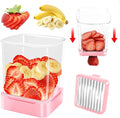 Fruit Slicer Cup for Strawberry, Banana, Hard-Boiled Egg - Detachable Cutter with Push Plate - Rapid & Safe Slicing Kitchen Gadget for Quick Meal Prep, Pink