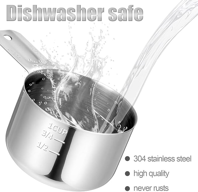 1 Cup Measuring Cup(8 oz | 240 ml) Stainless Steel Rice Cup, Metal One Cups Scoop Single Measure Cups, Kitchen Gadgets for Cooking, Baking, Laundry Detergent, Wet and Dry Ingredients