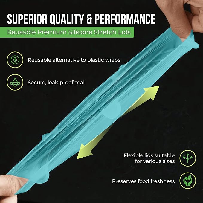 Reusable Silicone Stretch Lids for Food Storage in Fridge - Elastic Heat-Resistant Bowl Covers, Cups, Cans, Jars - Universal Food Grade Lid for Round and Rectangle Containers -7 Pack - Midnight Teal