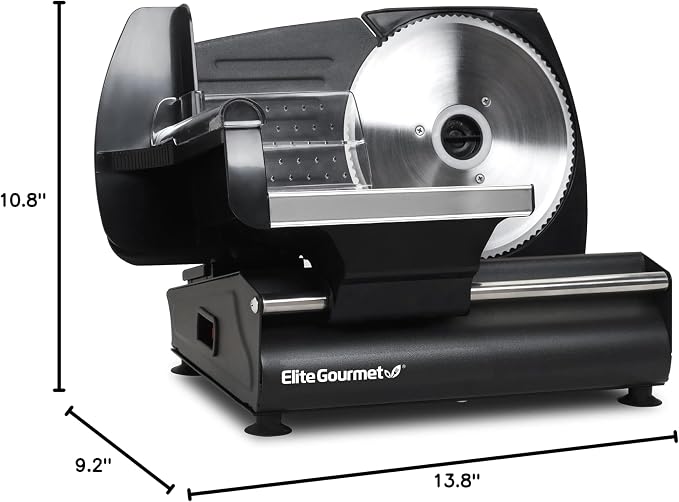 Elite Gourmet EMT-625B Deli Meat Slicer, Adjustable Thickness, 7.5" Black | Removable stainless steel blade slices cold cuts, hard cheese, vegetables & bread - ultimate precision slicing