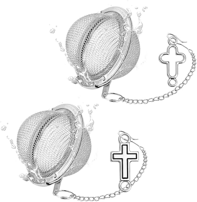 2Pcs Christian Baptism Tea Infuser, 2.1” Tea Ball with Jesus Cross Pendant | Stainless Steel,Tea Diffuser for Filtering Tea,Tea Infusers for Loose Tea, for Flavoring Herbal Spices and Seasonings