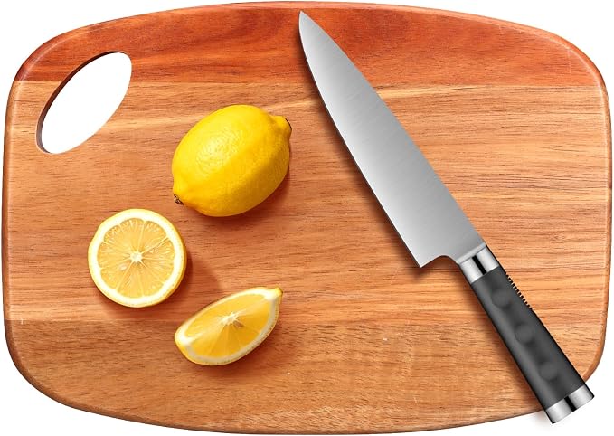 Small Acacia Wood Cutting Boards for Kitchen with Hanging | Medium Wooden Cutting Board for Vegetables, Fruit, Bread, Meat, Cheese, Charcuterie - BPA Free, 10" x 8"