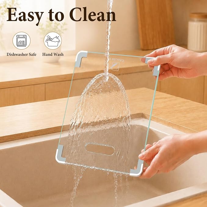 12x8 Clear Tempered Glass Small Cutting Board for Kitchen Countertop | Non-Slip Corner Guards, Shatter-Resistant, Heat Resistant Non-Toxic Board