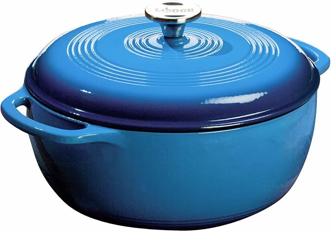 Lodge Essential Enamel Cast Iron Dutch Oven 6 Quarts - Perfect for Bread Baking, Braising, Marinating & Slow Cooking, Features Moisture-Sealing Lid & Dual Handles, Kitchen Essentials, Caribbean Blue