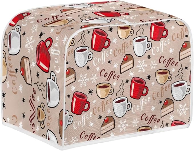 Coffee Pattern Toaster Cover 2 Slice Dustproof Toaster Bread Maker Cover Small Kitchen Appliance Fingerprint Protection Kitchen Decor