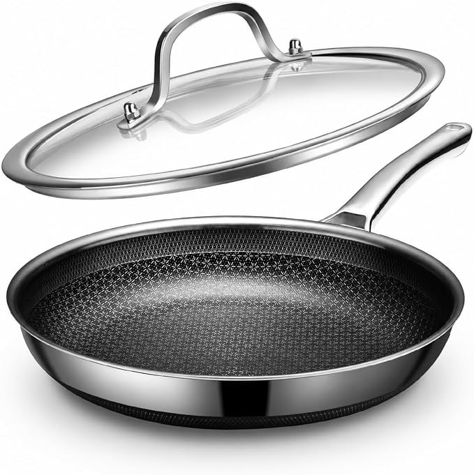 Non Stick Frying Pans, 12-inch with Lid, Hybrid Frying Pans Nonstick,non stick Skillets Stainless Steel, Dishwasher & Oven-Safe, Induction Compatible Cooking Pan, PFOA Free Saucier Cookware | Hybrid Stainless Steel, PFOA-Free, Dishwasher & Oven Safe,In...