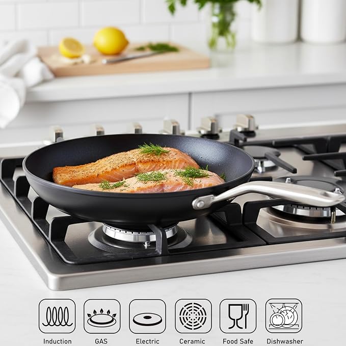 TECHEF - Onyx Collection 12-Inch Nonstick Frying Pan Skillet, PFOA-Free, Dishwasher Oven Safe, Stainless Steel Handle, Induction-Ready, Made in Korea (12-inch)